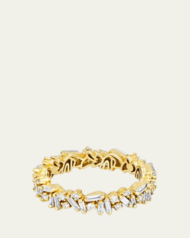 18K Yellow Gold Icon Eternity Band with White Diamond Baguettes and Rounds